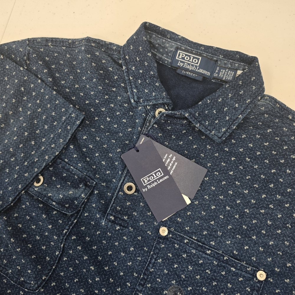 NWT Polo Ralph Lauren Classic Fit Indigo Blue Jersey Polo Denim Look Mens Size S